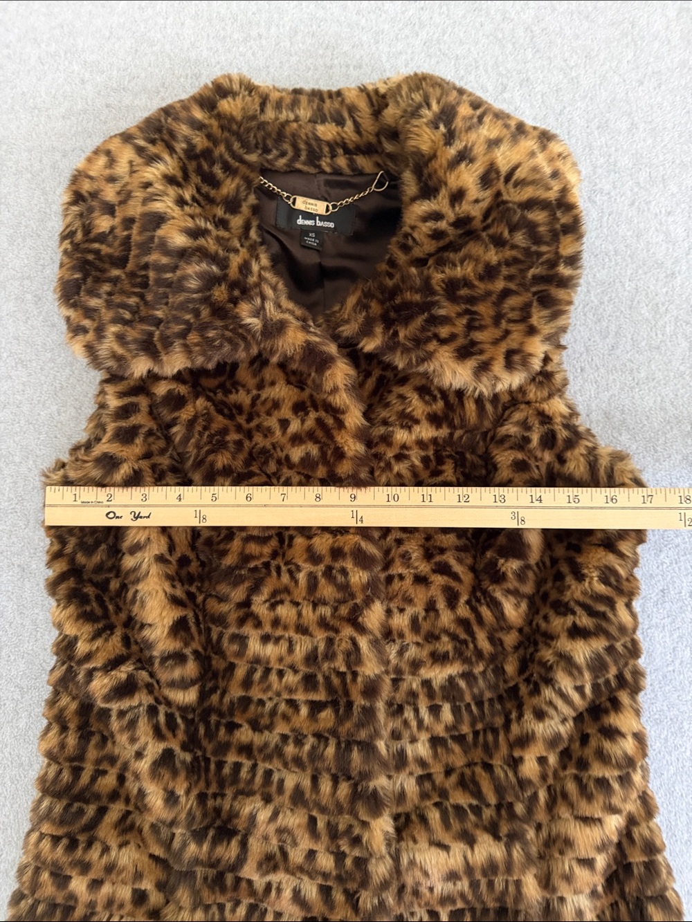 Dennis Basso Faux Fur Leopard Vest Size XS Mob Wife Winter Glam Boho - Picture 9 of 12